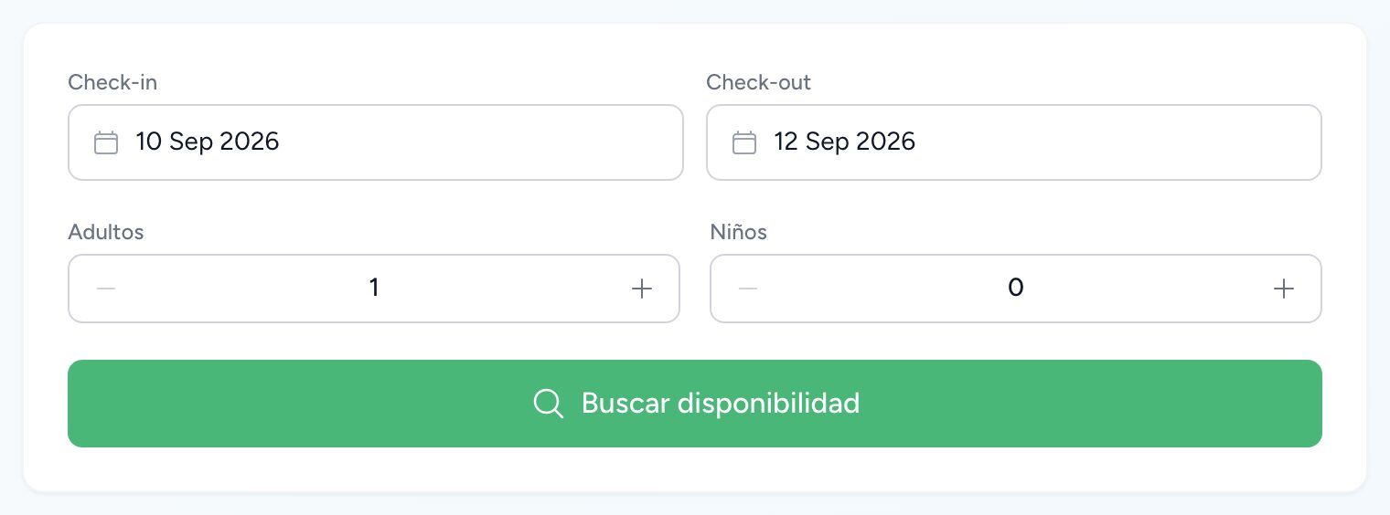 Buscador del motor con check-in 10 sep, check-out 12 sep, adultos y Buscar disponibilidad