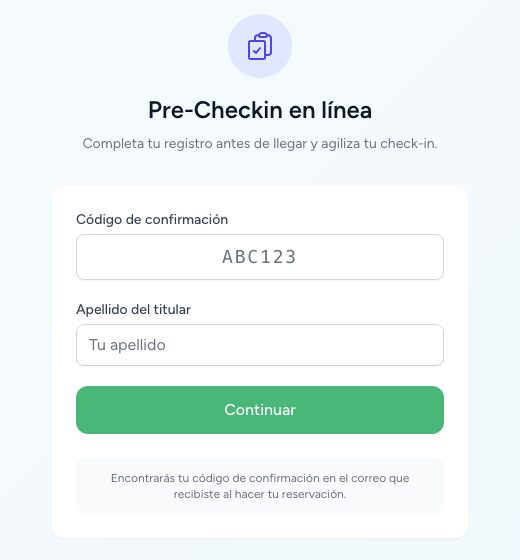 Pre-checkin en línea: código de confirmación y apellido del titular